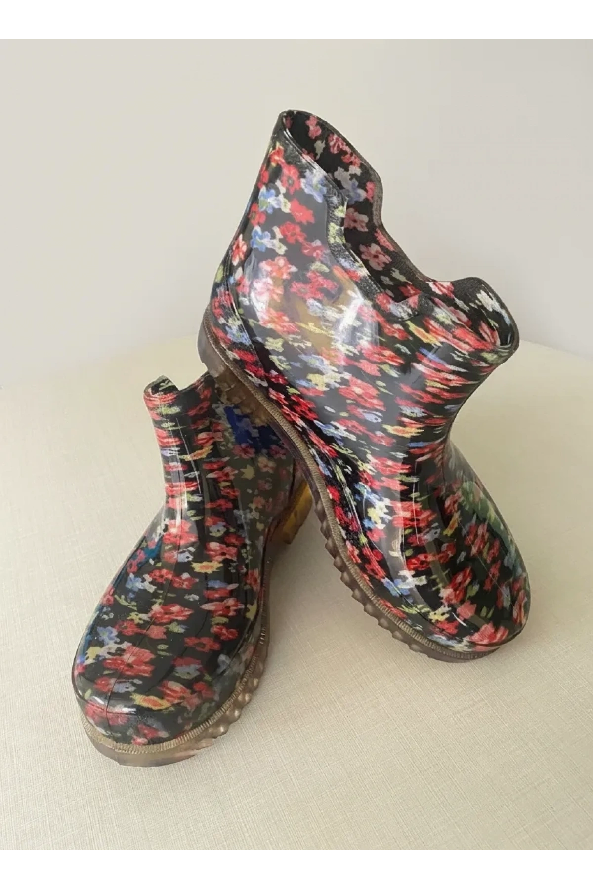 Potin Yağmur Kadın Botu 36-40 Kırmızı Çiçekli