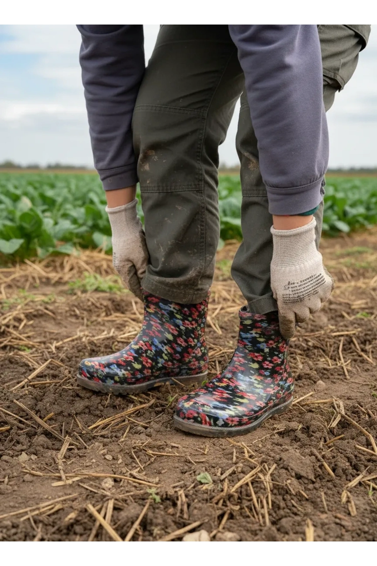 Potin Yağmur Kadın Botu 36-40 Kırmızı Çiçekli
