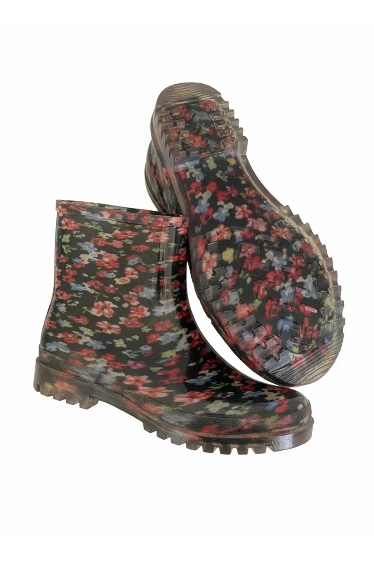Potin Yağmur Kadın Botu 36-40 Kırmızı Çiçekli