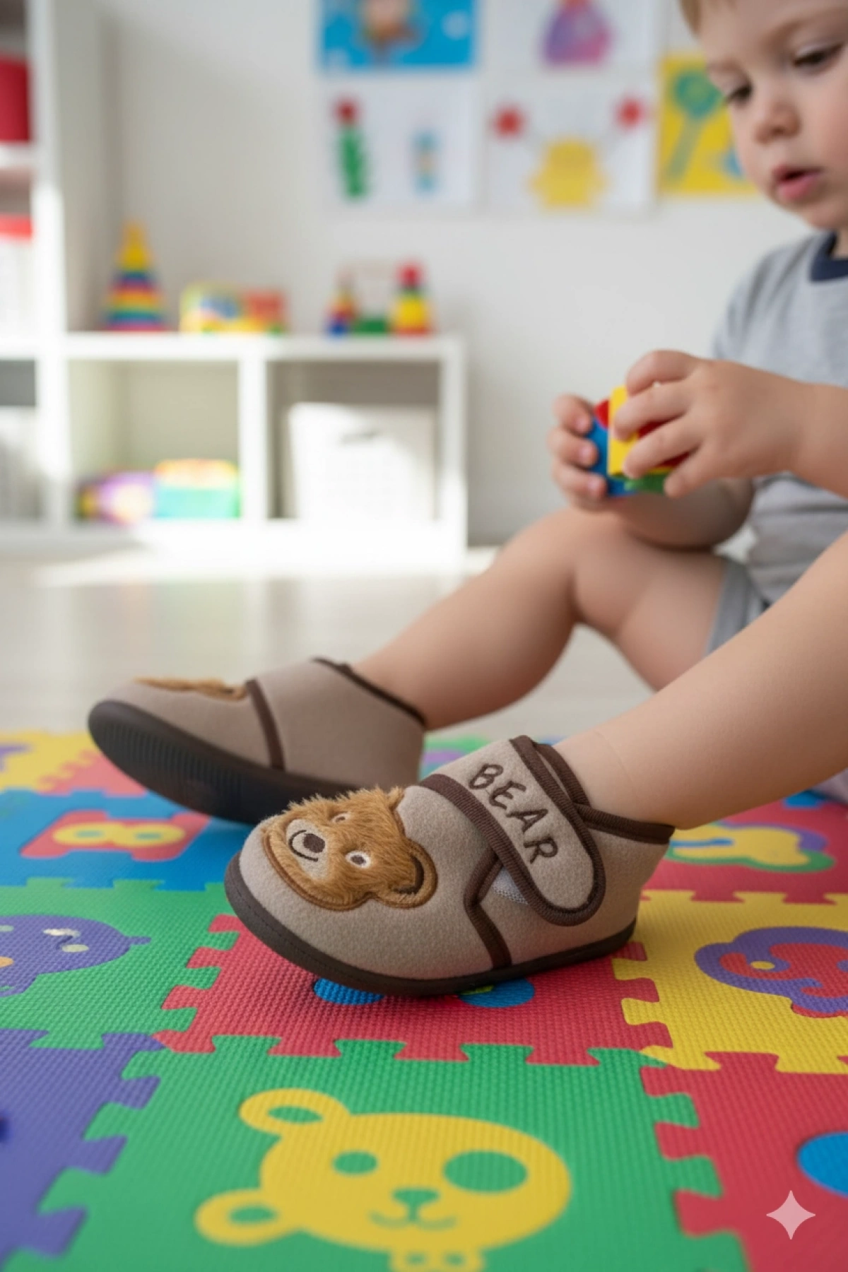 Soylu Yumuşak Nakışlı Erkek Çocuk Pandufu Kahverengi