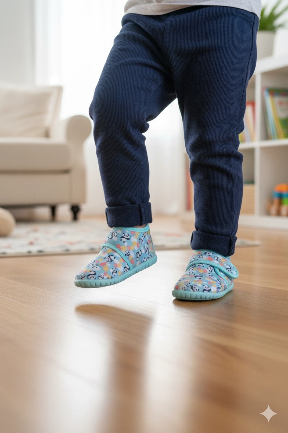 Soylu Yumuşak Pamuklu Unisex Çocuk Pandufu Yeşil/Panda