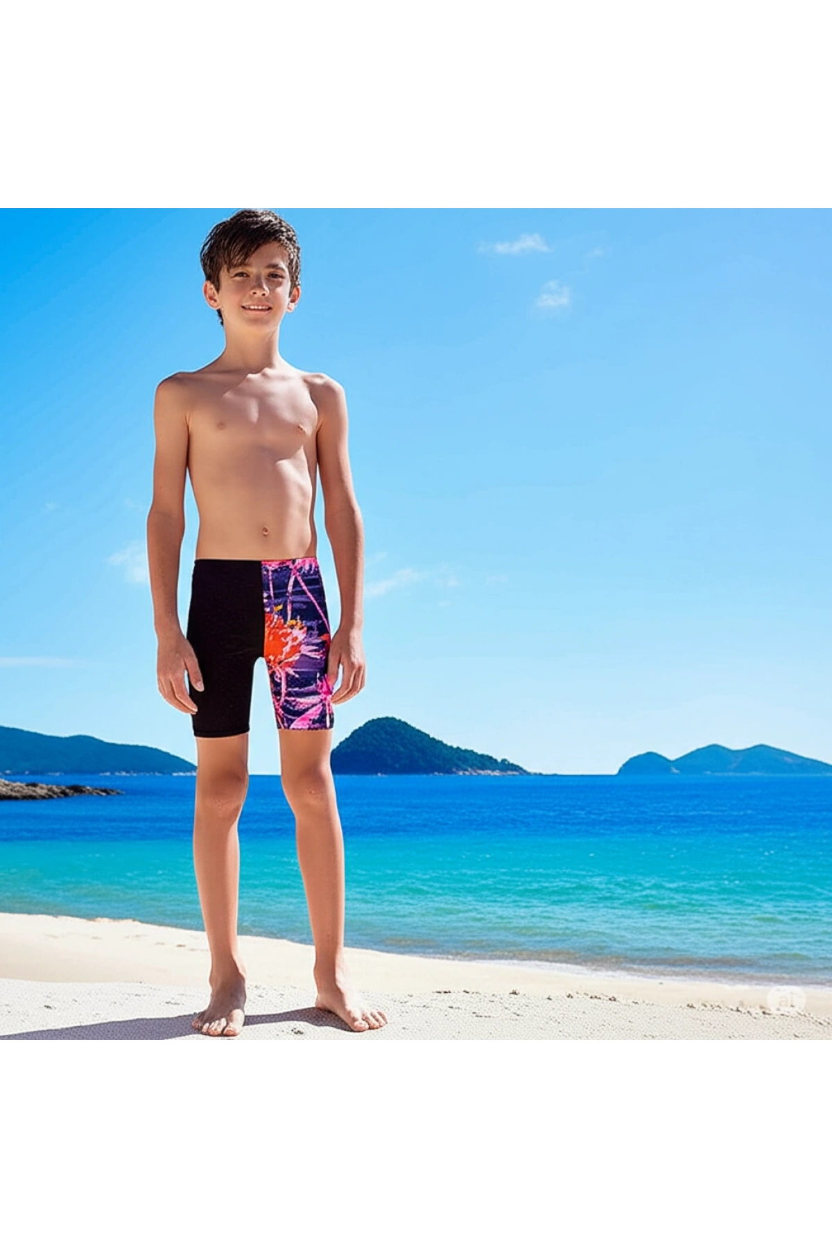 Speedo Allover Digi Jam-mer Erkek Çocuk Yüzücü Mayosu Siyah-Mor