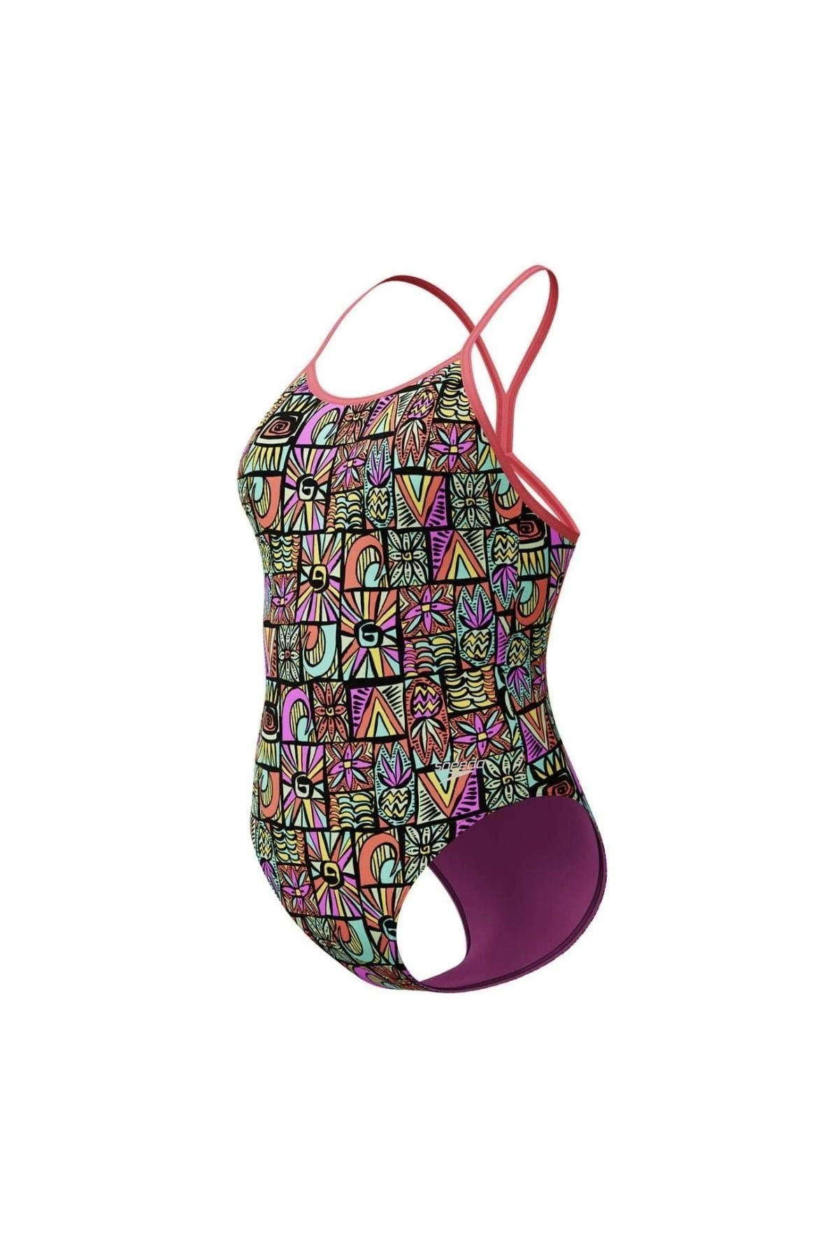 Speedo Allover Digital V-Back Kız Çocuk Yüzücü Mayosu Desenli Mor