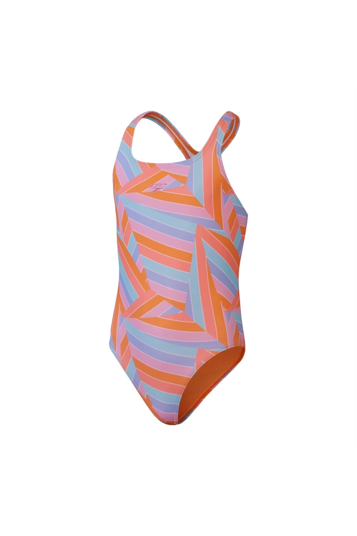 Speedo Allover Printed Medalist Kız Çocuk Yüzücü Mayosu Turuncu-Mavi