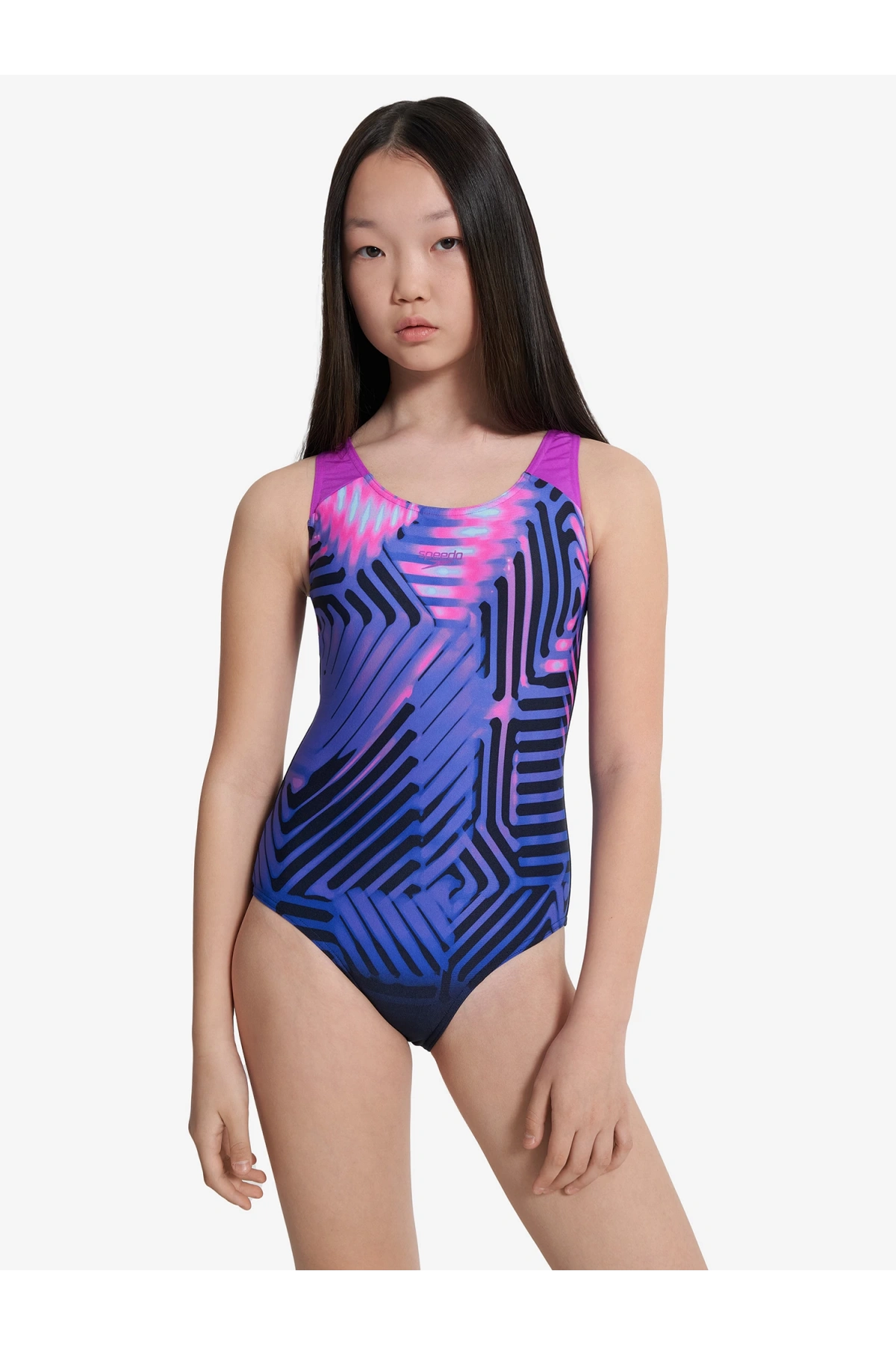 Speedo Digital Baskı Kız Çocuk Yüzücü Mayosu Pembe-Mor