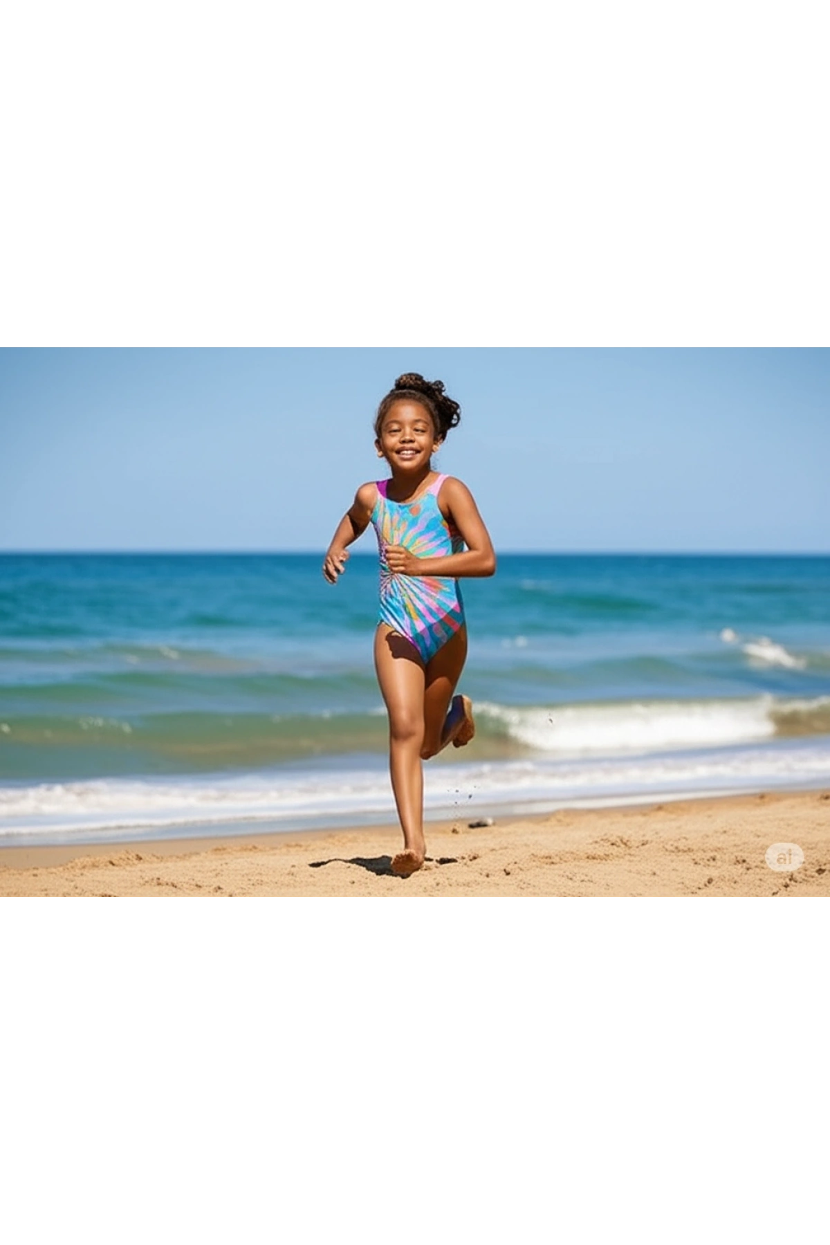 Speedo Digital Baskı Güneş Desenli Kız Çocuk Yüzücü Mayosu Turkuaz