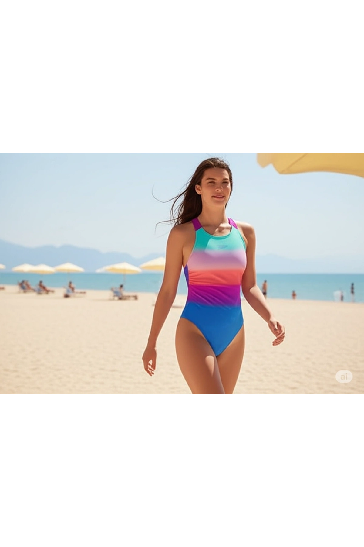 Speedo Digital Baskı Kız Çocuk Yüzücü Mayosu Pembe-Mavi