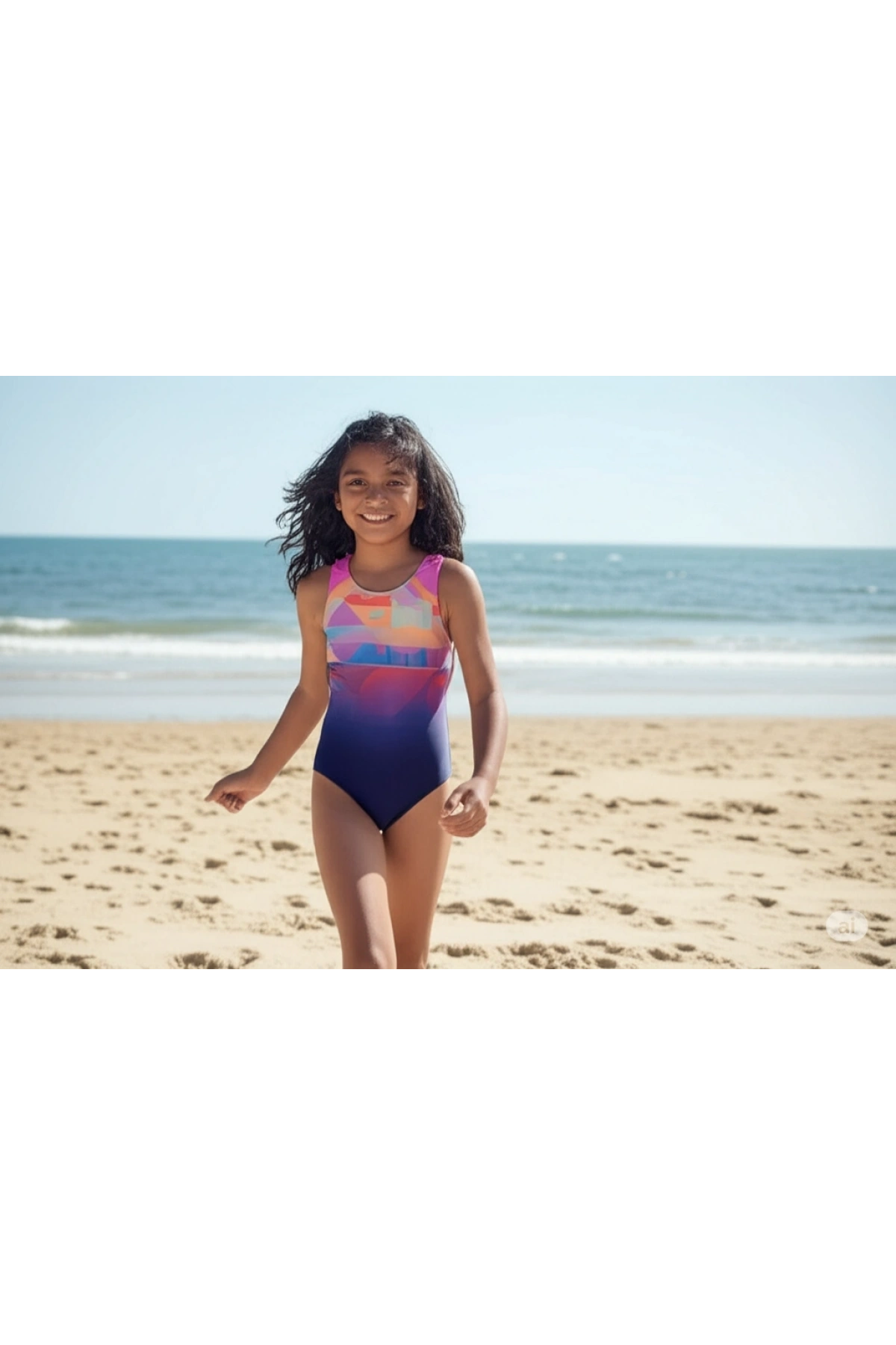 Speedo Digital Baskı Splashback Kız Çocuk Yüzücü Mayosu Lacivert-Pembe