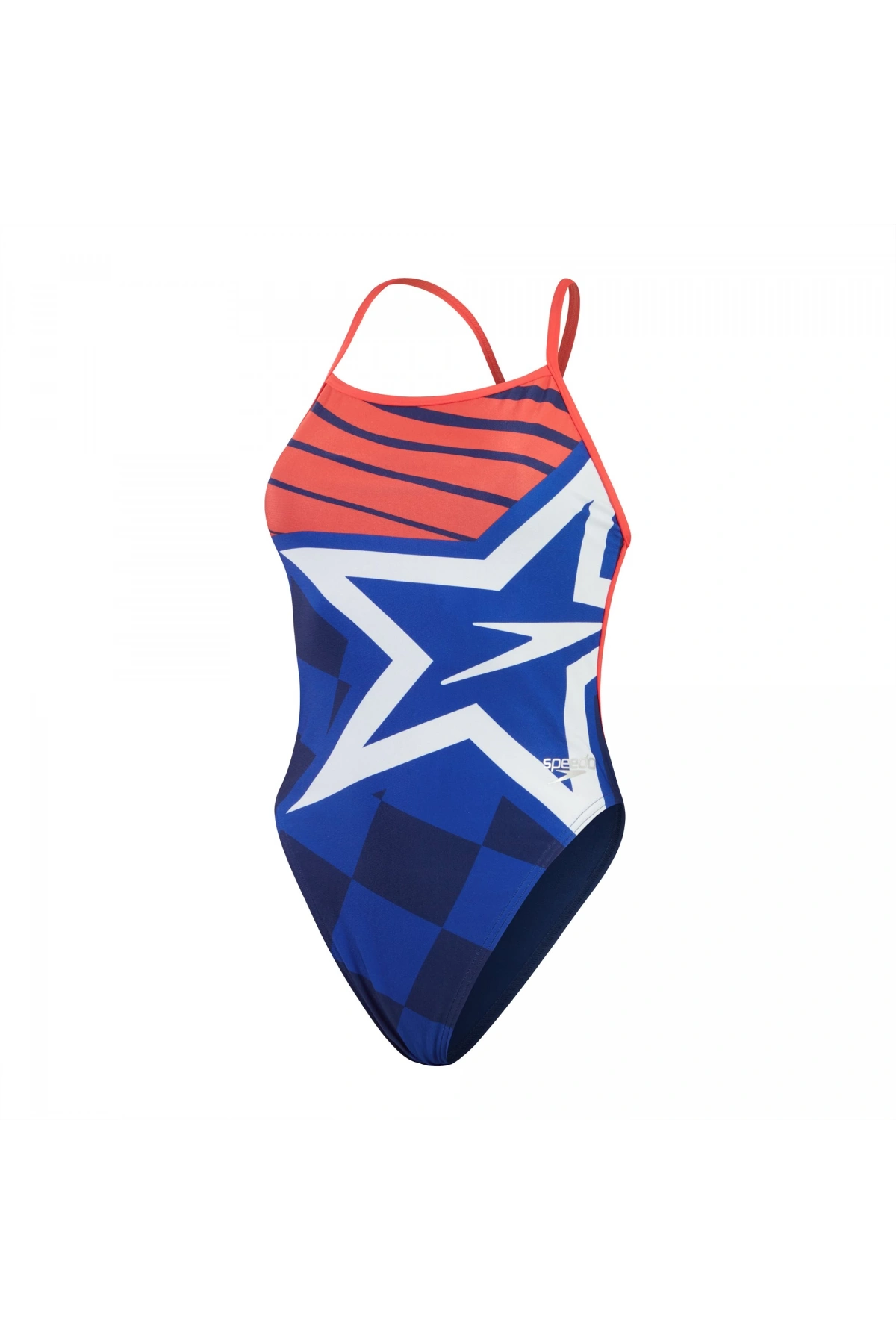 Speedo Digital Baskılı V Back Kadın Yüzücü Mayosu Mavi-Turuncu