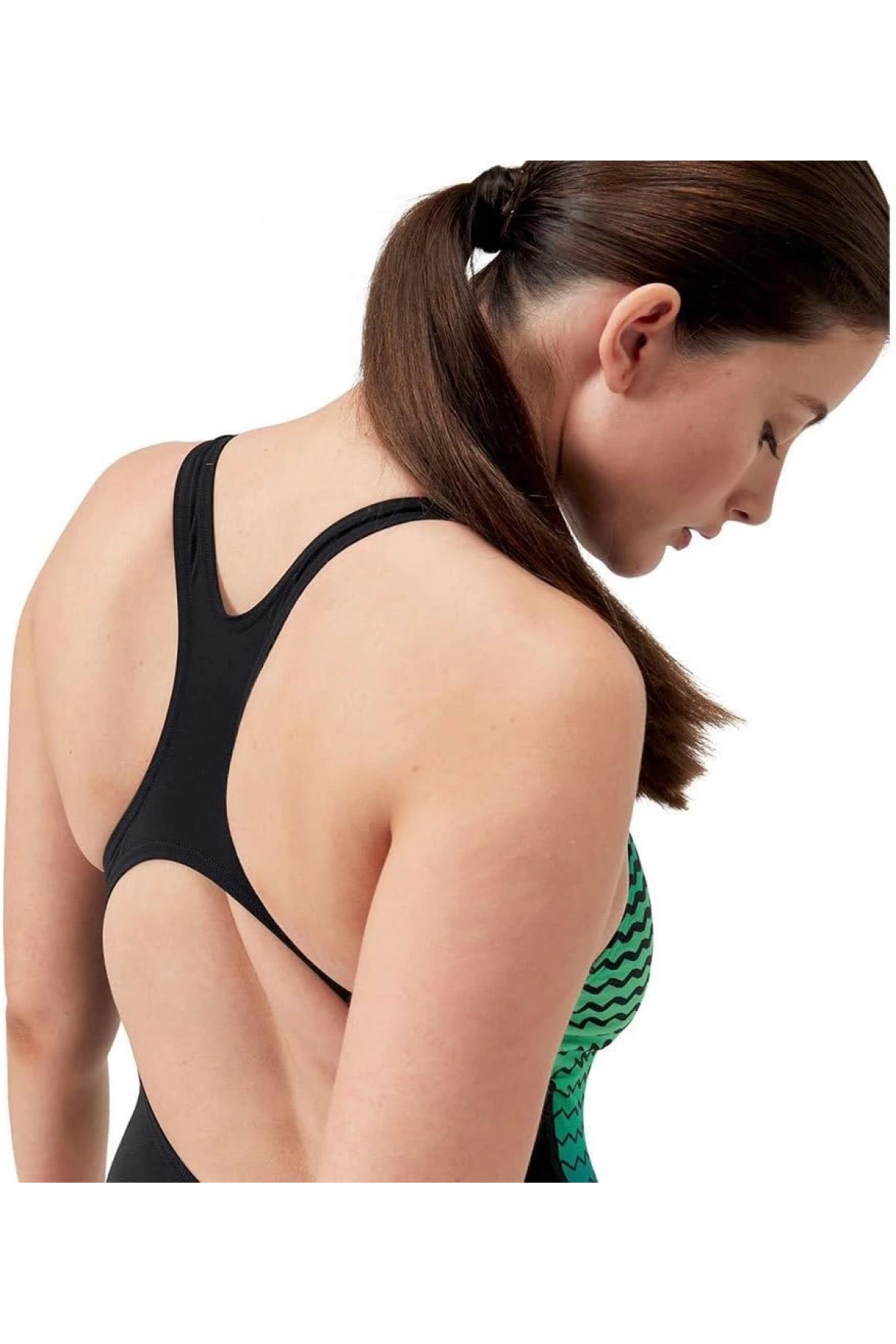 Speedo Dijital Baskılı Medalist Kadın Yüzücü Mayosu Koyu Yeşil