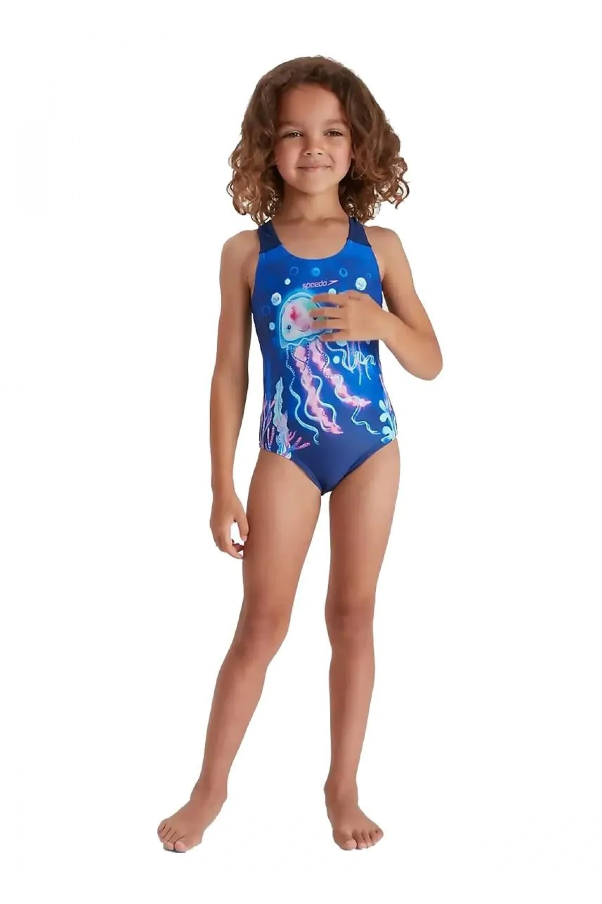 Speedo Deniz Anası Desenli Kız Çocuk Mayosu Mavi