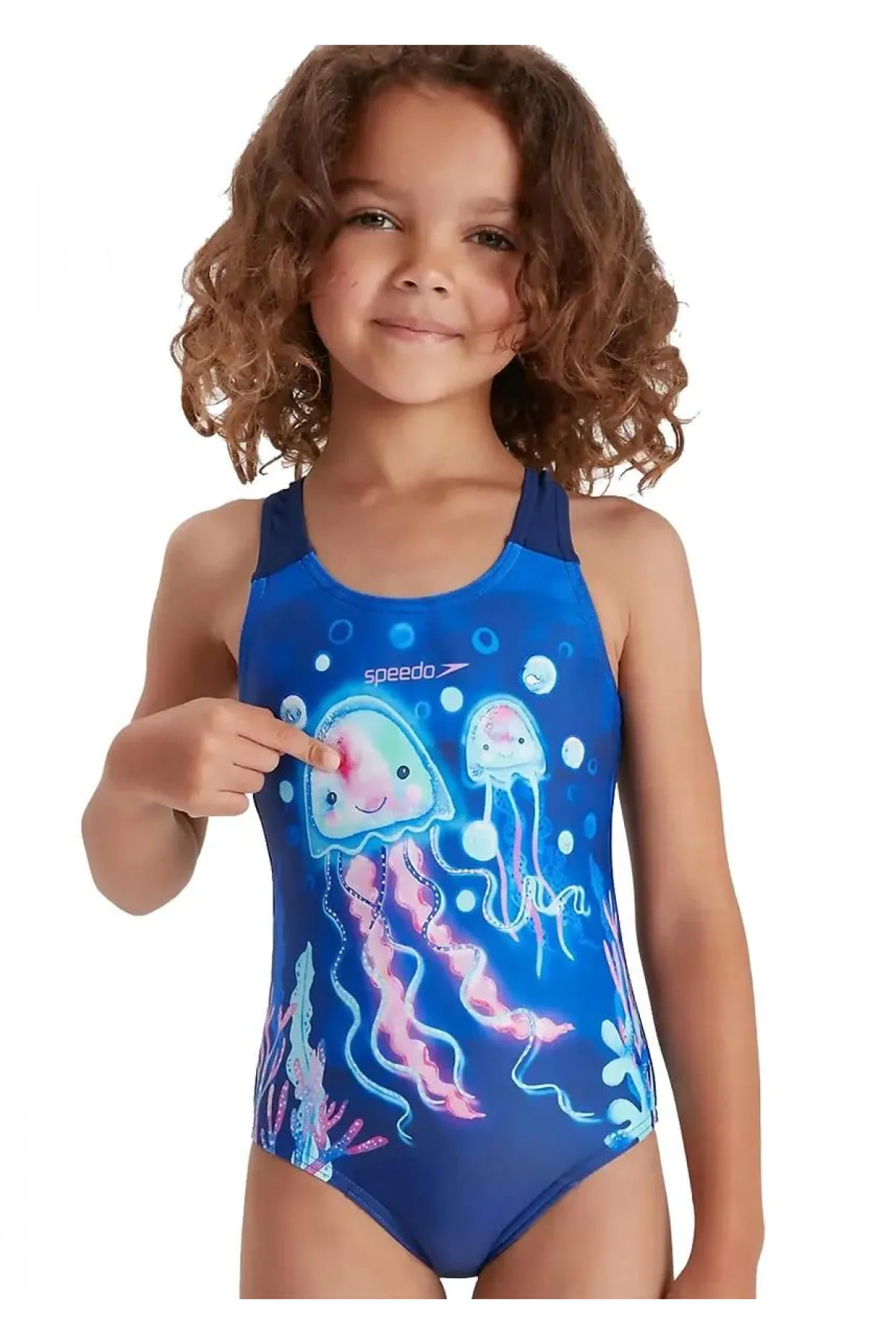 Speedo Deniz Anası Desenli Kız Çocuk Mayosu Mavi