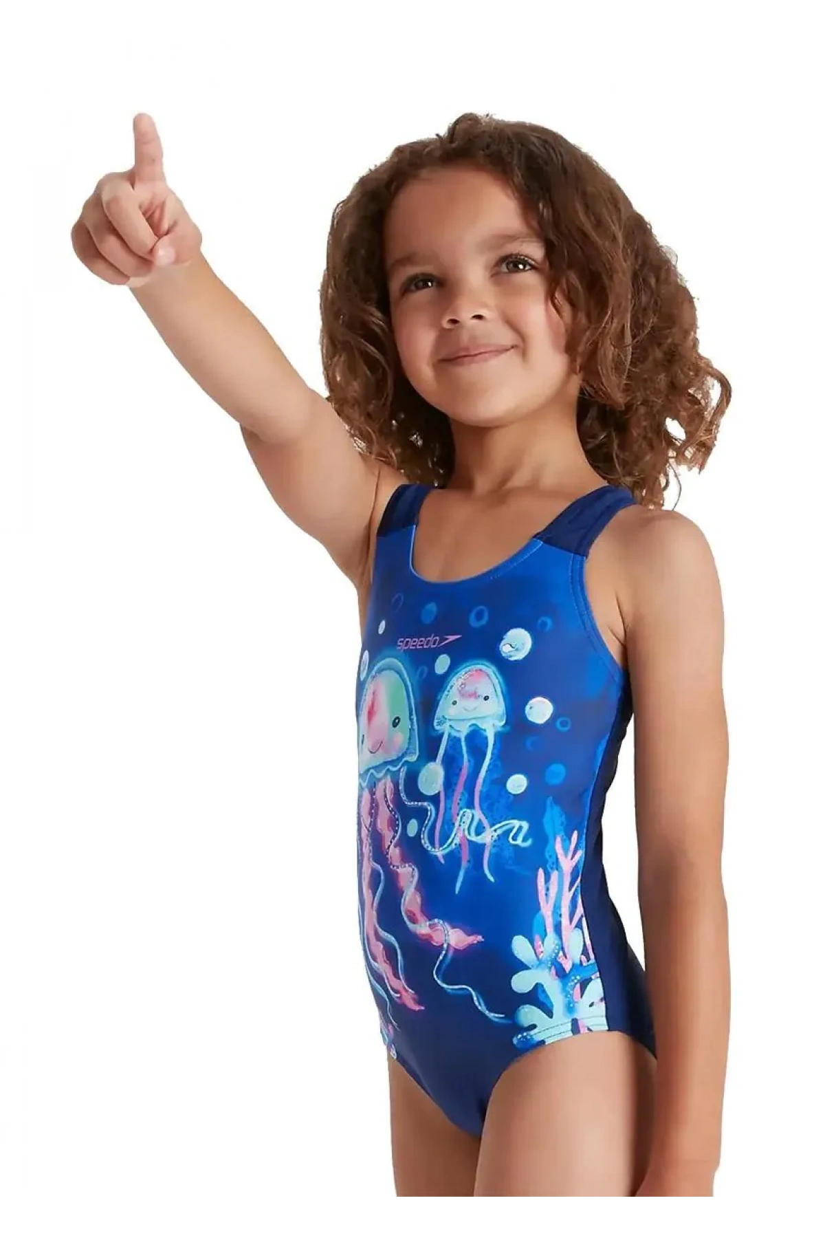 Speedo Deniz Anası Desenli Kız Çocuk Mayosu Mavi