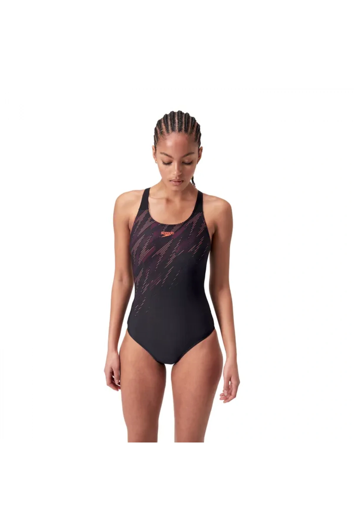 Speedo Hyper Boom Yerleştirmeli Kaslı Sırt Kadın Mayosu Siyah-Bordo