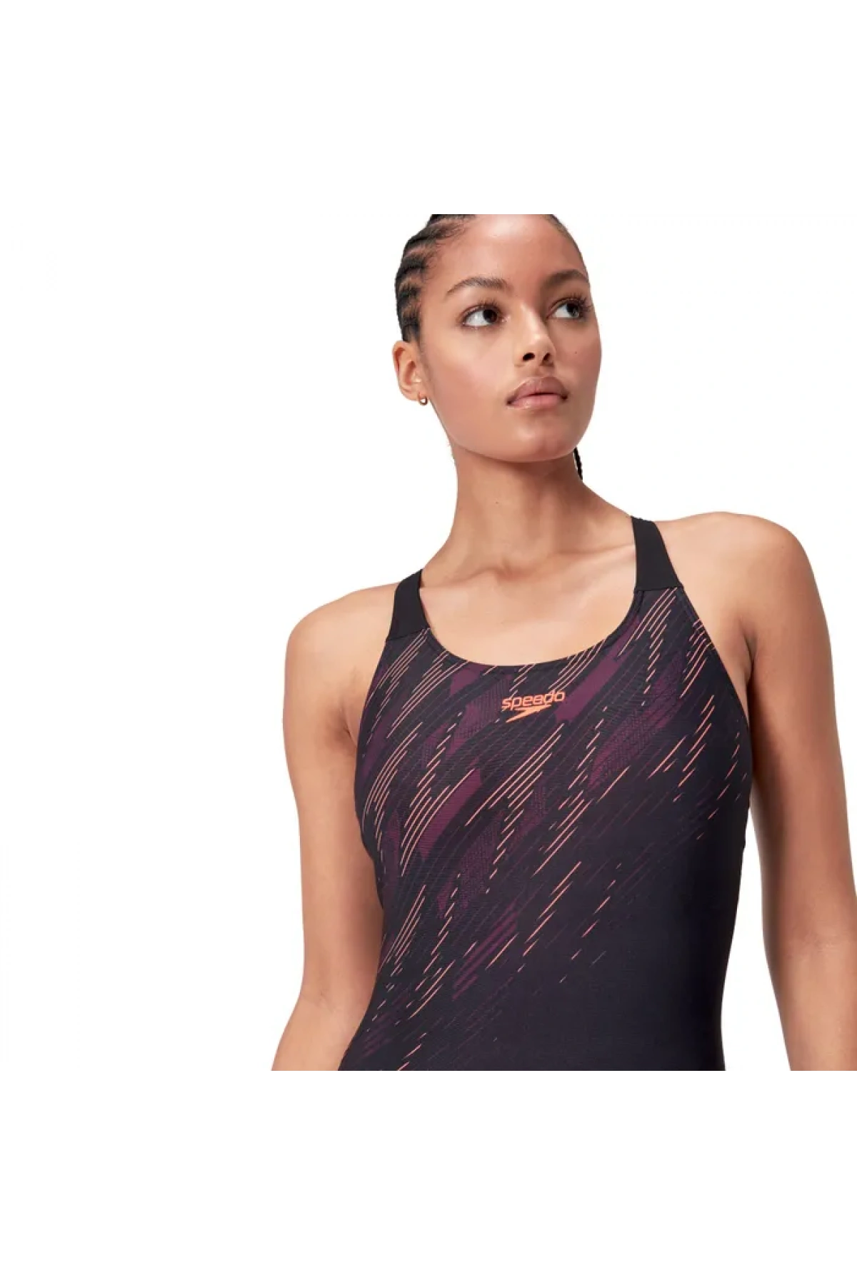 Speedo Hyper Boom Yerleştirmeli Kaslı Sırt Kadın Mayosu Siyah-Bordo