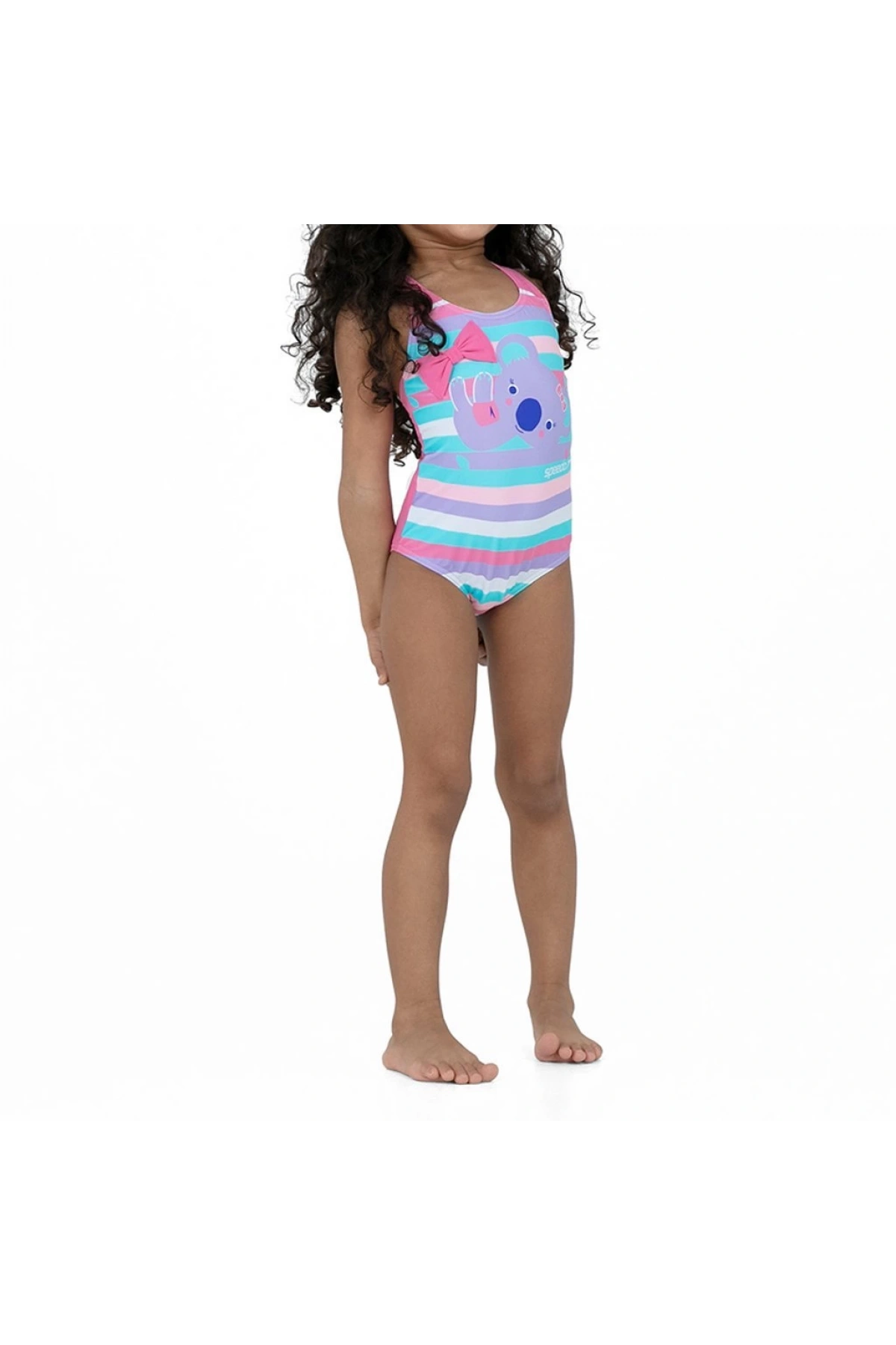 Speedo Koko Koala Desenli Çapraz Sırtlı Kız Çocuk Mayosu Mavi