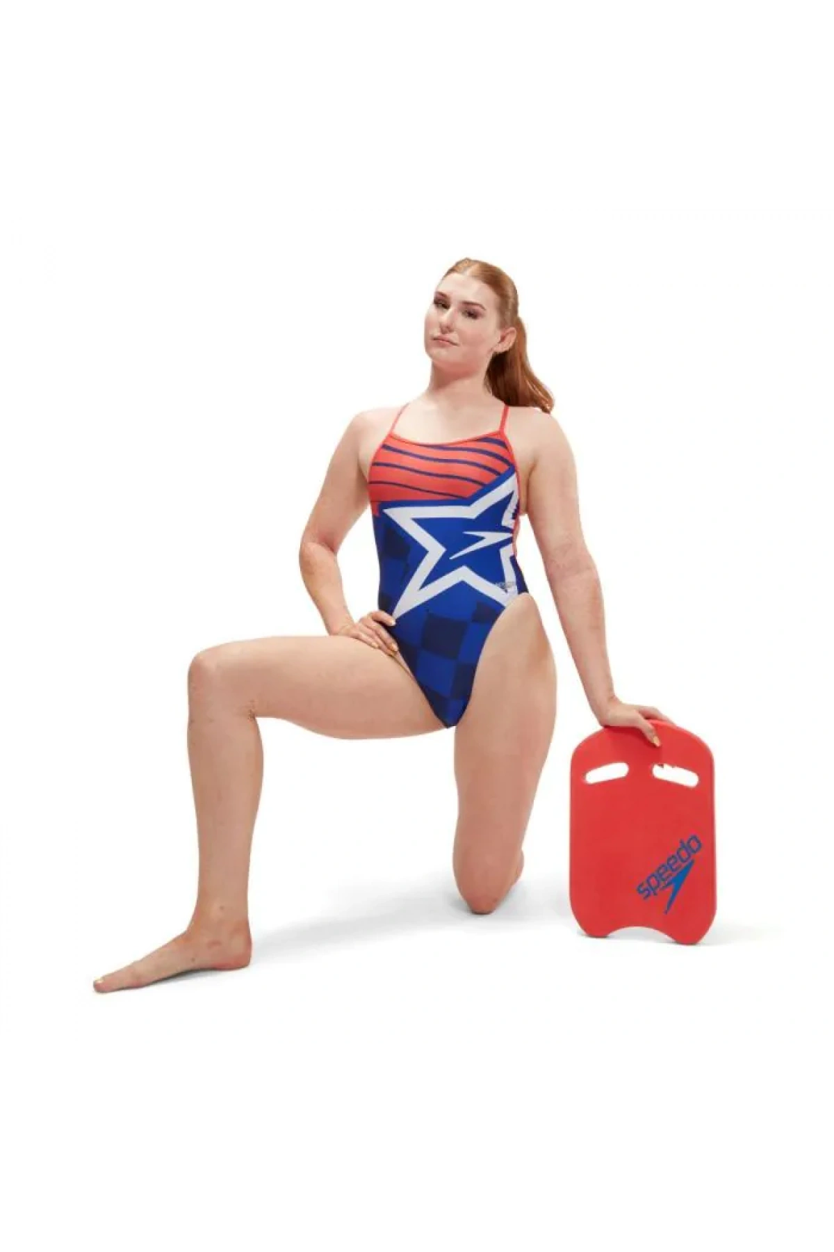 Speedo Digital Baskılı V Back Kadın Yüzücü Mayosu Mavi-Turuncu