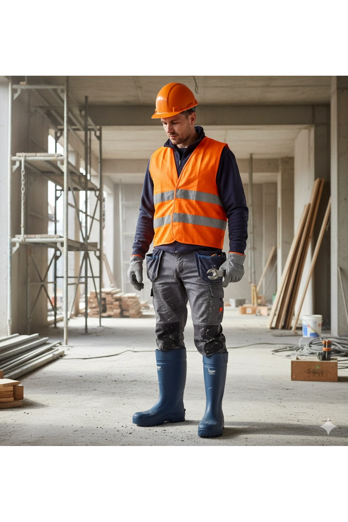 Techno Boots Poliüretan Soğuğa Dayanıklı Kısa Çelik Burunlu Mavi Çizme