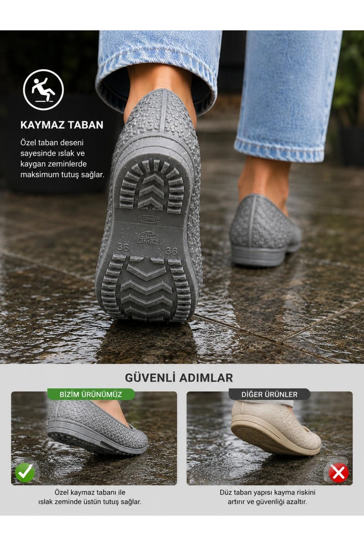 Zenne Kaymaz Tabanlı Makosen Bahçe ve Tarım Ayakkabısı 36-42 Gri
