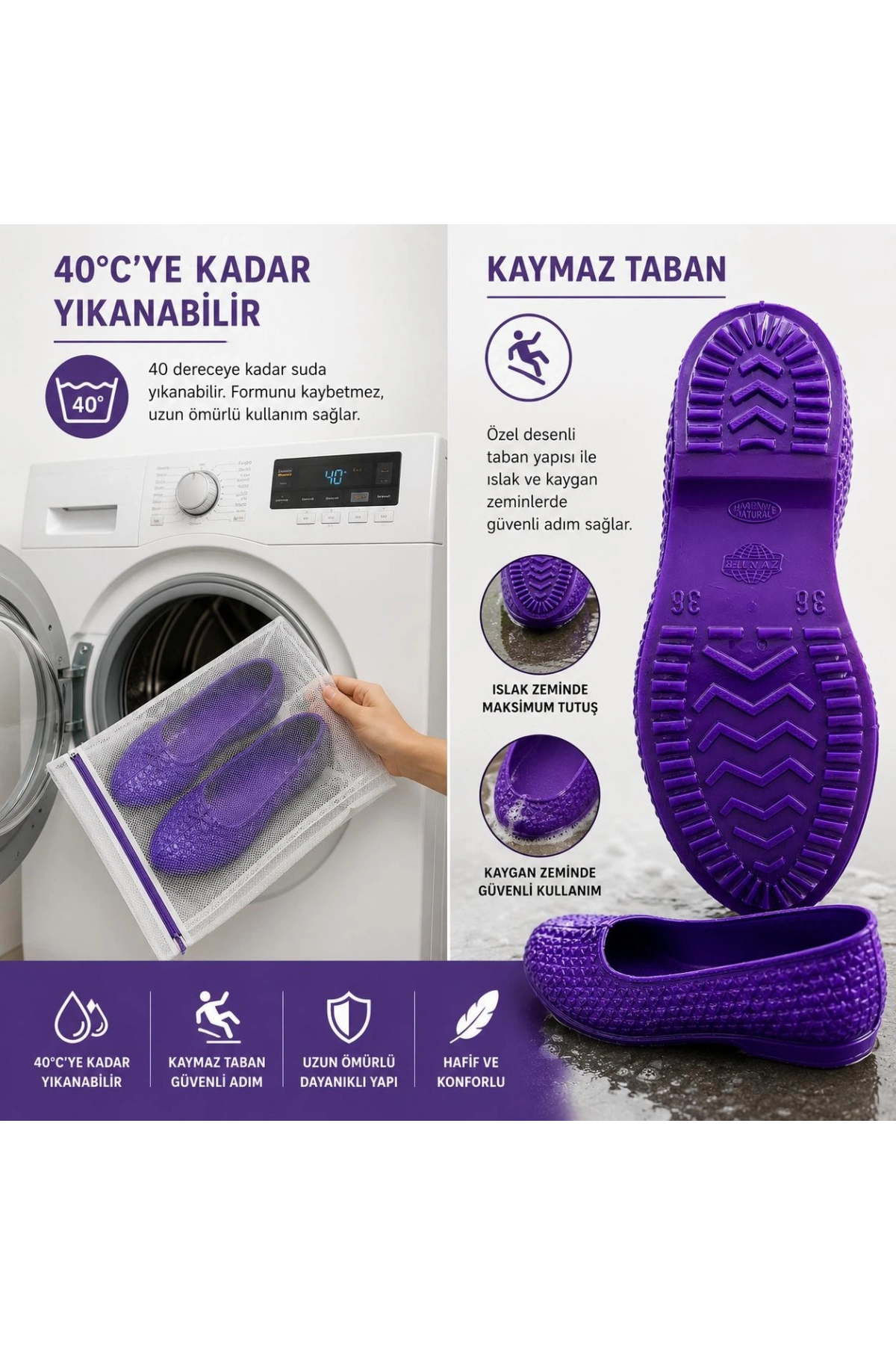 Zenne Kaymaz Tabanlı Makosen Bahçe ve Tarım Ayakkabısı 36-42 Mor