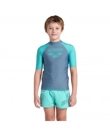Arena Rash Vest L/S Graphic Erkek Çocuk Yüzücü Tişörtü Gri-Turkuaz