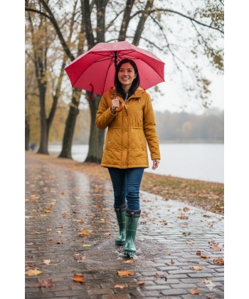 Konçlu Kadın Yağmur Çizmesi 36-40 Koyu Yeşil