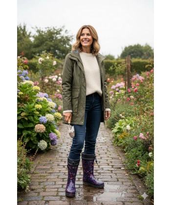 Konçlu Peluşlu Kadın Yağmur Çizmesi 36-40 Mürdüm Çiçekli