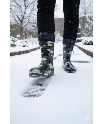 Konçlu Peluşlu Unisex Yağmur Çizmesi 36-40 Yeni Askeri Kamuflaj