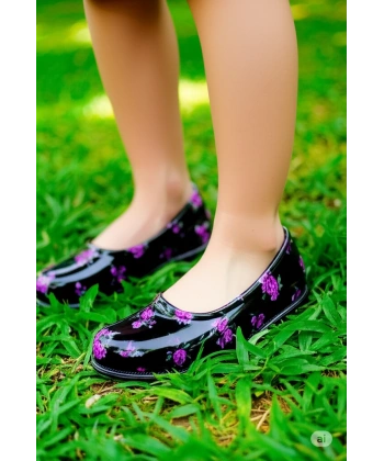 Patik Çiçekli Bahçe ve Tarım Kız Çocuk Ayakkabısı 21-28 Mor