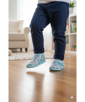 Soylu Yumuşak Pamuklu Unisex Çocuk Pandufu Yeşil/Panda