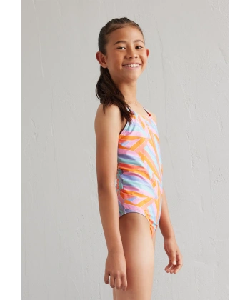 Speedo Allover Printed Medalist Kız Çocuk Yüzücü Mayosu Turuncu-Mavi