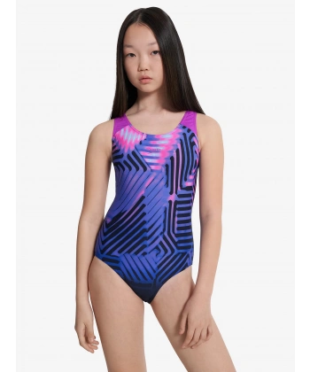 Speedo Digital Baskı Kız Çocuk Yüzücü Mayosu Pembe-Mor
