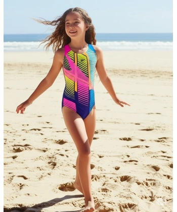 Speedo Digital Baskı Splashback Kız Çocuk Yüzücü Mayosu Gökkuşağı