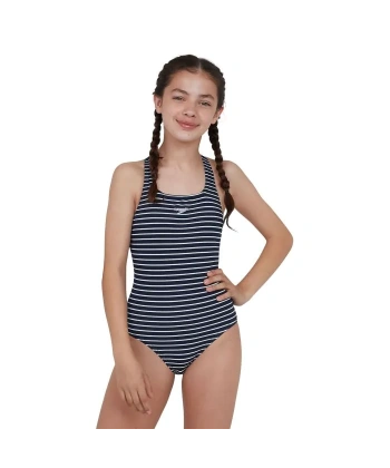 Speedo Endurance Baskılı Madalyalı Kız Çocuk Mayosu Lacivert-Beyaz