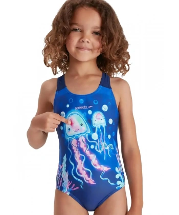 Speedo Deniz Anası Desenli Kız Çocuk Mayosu Mavi