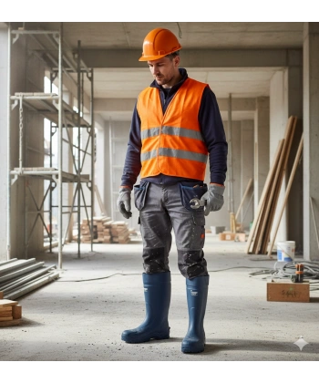 Techno Boots Poliüretan Soğuğa Dayanıklı Kısa Çelik Burunlu Mavi Çizme