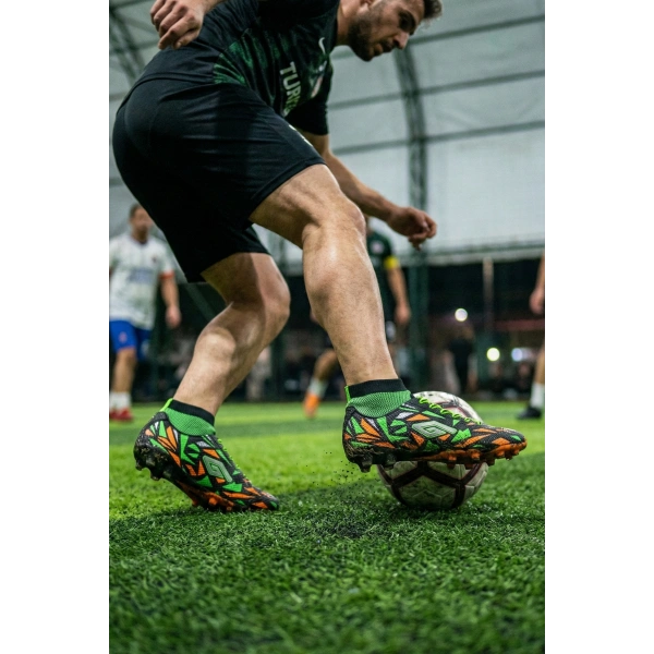 Dugana Çoraplı Halı Saha Ayakkabı 40-44 Siyah-Fosfor Yeşil