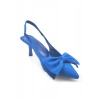 Elan Mavi Arkası Açık Fiyonk Detaylı Kadın Stiletto Topuklu Ayakkabı
