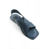 PureSole Mavi Hakiki Deri Küt Burun Kadın Sandalet