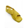 PureSole Sarı Hakiki Deri Küt Burun Kadın Sandalet