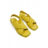PureSole Sarı Hakiki Deri Küt Burun Kadın Sandalet