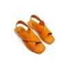 PureSole Turuncu Hakiki Deri Küt Burun Kadın Sandalet