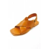 PureSole Turuncu Hakiki Deri Küt Burun Kadın Sandalet