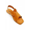 PureSole Turuncu Hakiki Deri Küt Burun Kadın Sandalet