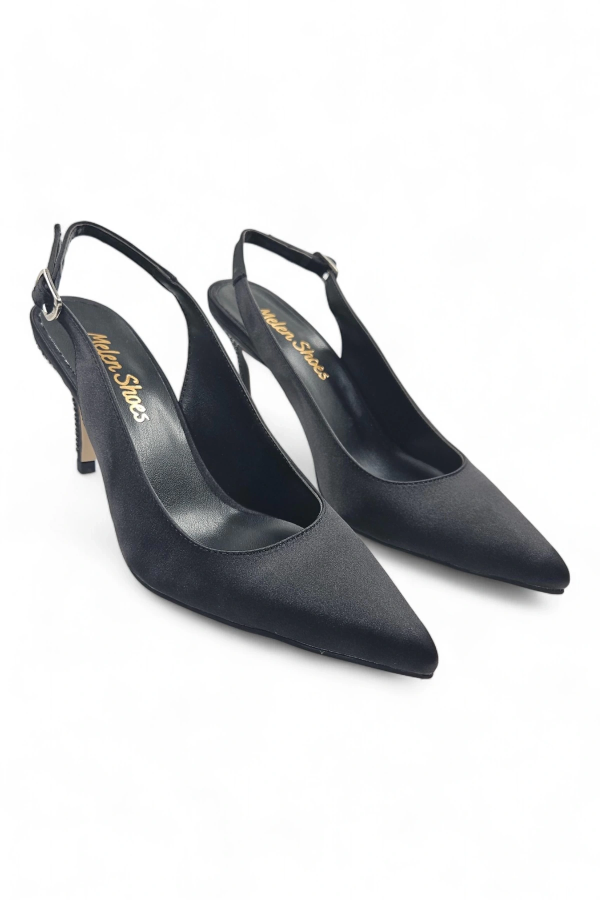 Amber Siyah Topuk Taş Detaylı Kadın Stiletto Topuklu Ayakkabı