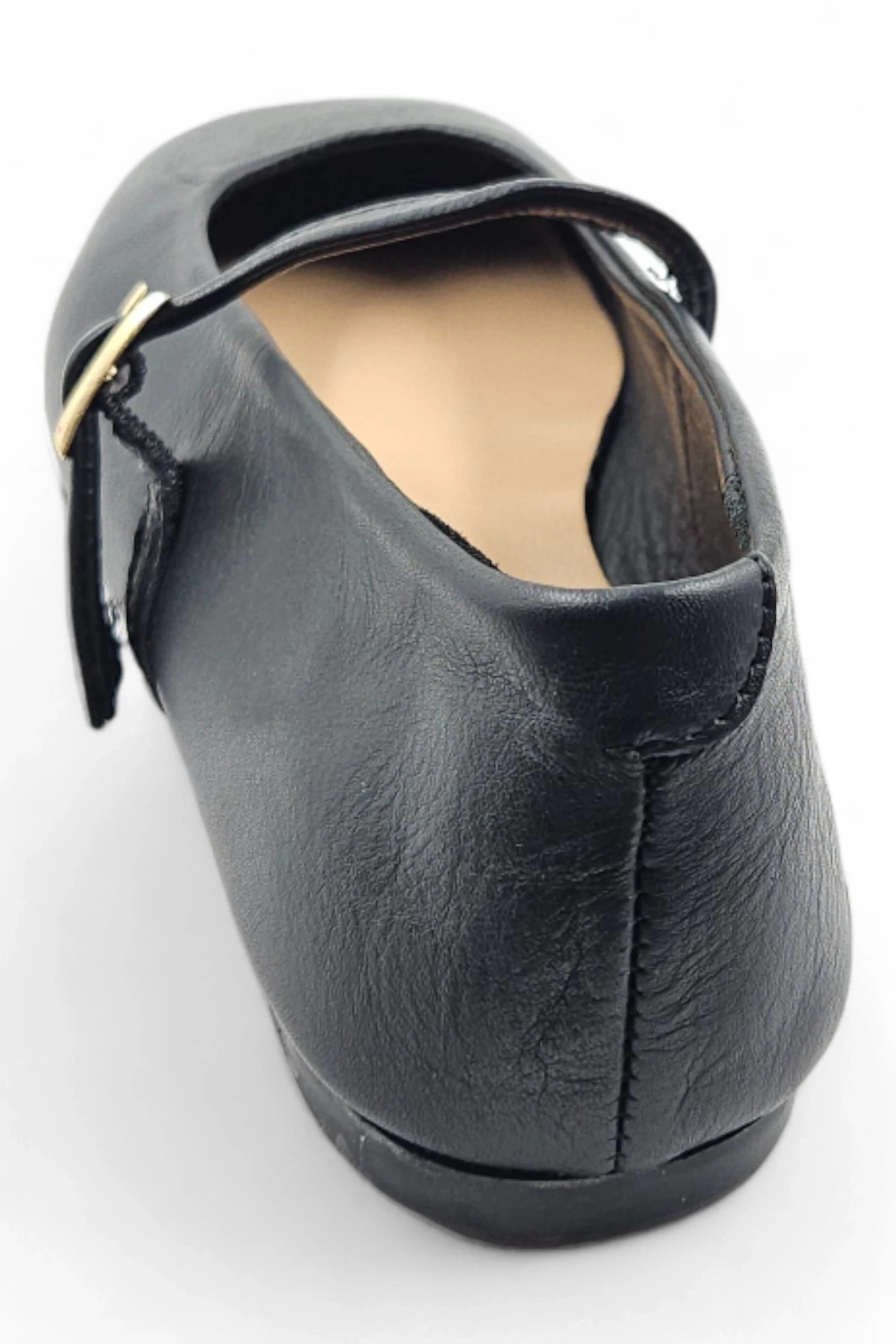 Rive Siyah Hakiki Deri Tek Tokalı Kadın Babet Ayakkabı BOL KALIPTIR