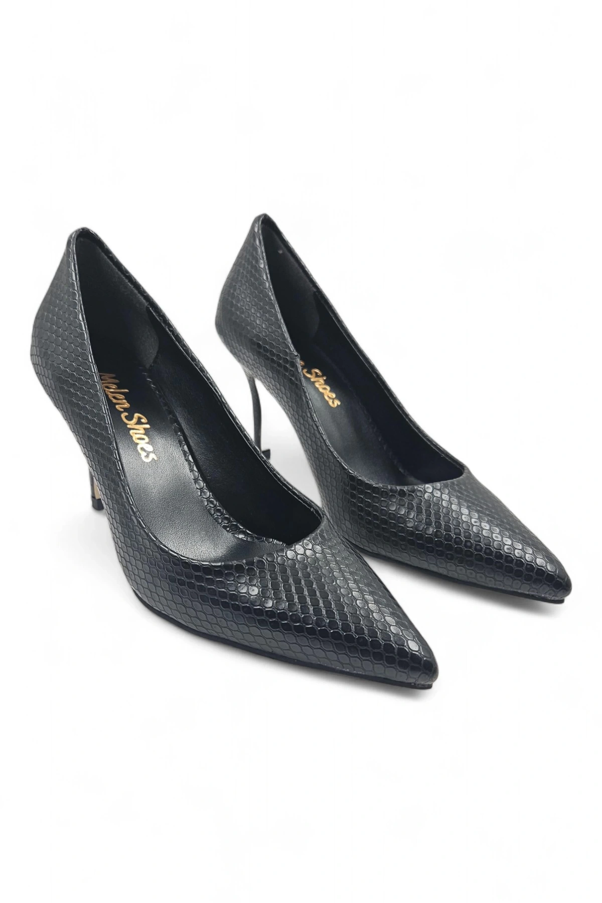 Darlay Siyah Desenli Rahat Klasik Kadın Stiletto Topuklu Ayakkabı