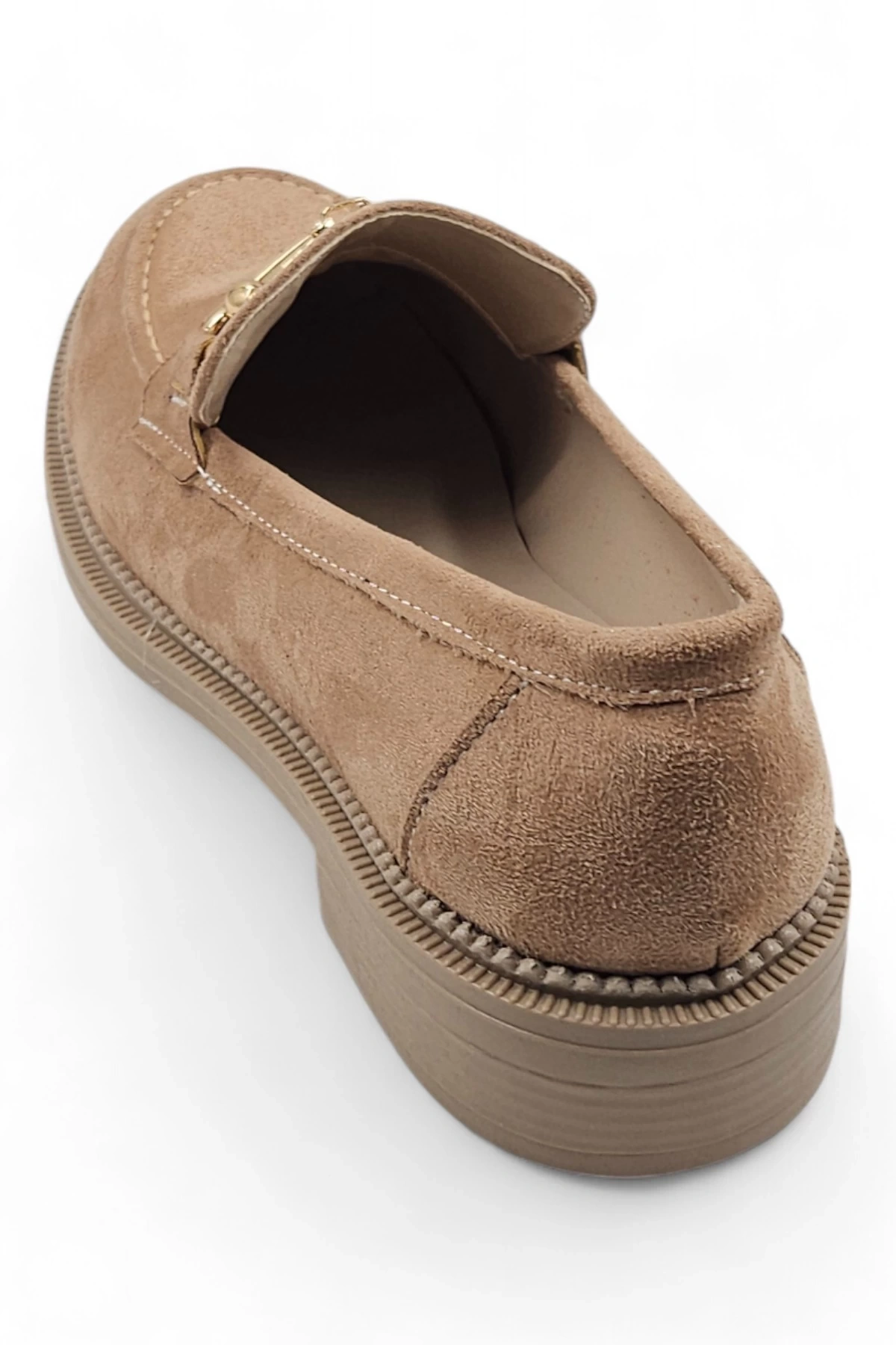 Dazzle Koyu Bej Tokalı Süet Makosen Kadın Günlük Loafer Ayakkabısı