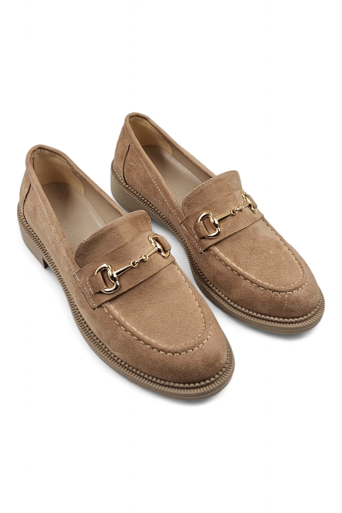 Dazzle Koyu Bej Tokalı Süet Makosen Kadın Günlük Loafer Ayakkabısı