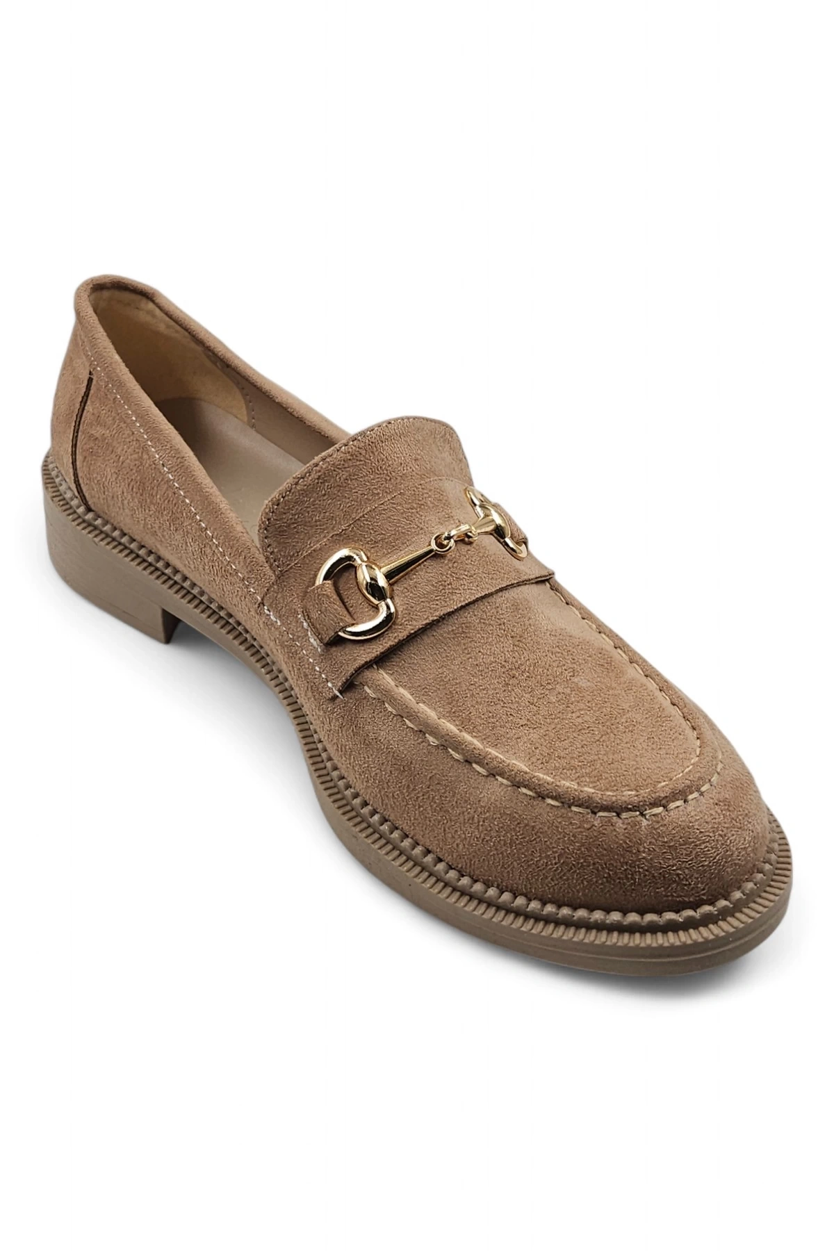 Dazzle Koyu Bej Tokalı Süet Makosen Kadın Günlük Loafer Ayakkabısı